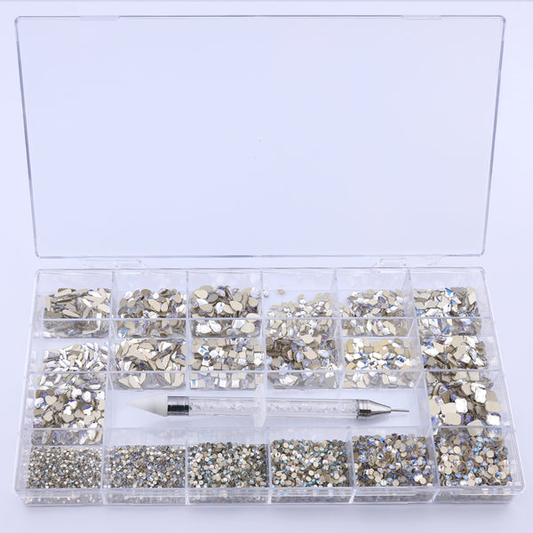 Mixed Multi Shapes Blue Moonlight Glass Fancy Rhinestone Kit Box For Nail Art HZ2113 WholesaleRhinestone