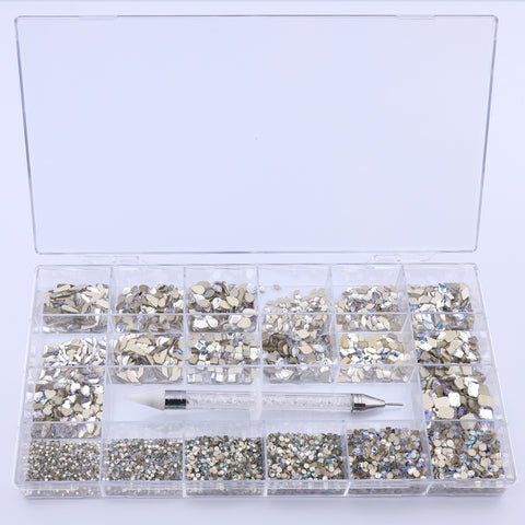 Mixed Multi Shapes Blue Moonlight Glass Fancy Rhinestone Kit Box For Nail Art HZ2113 WholesaleRhinestone