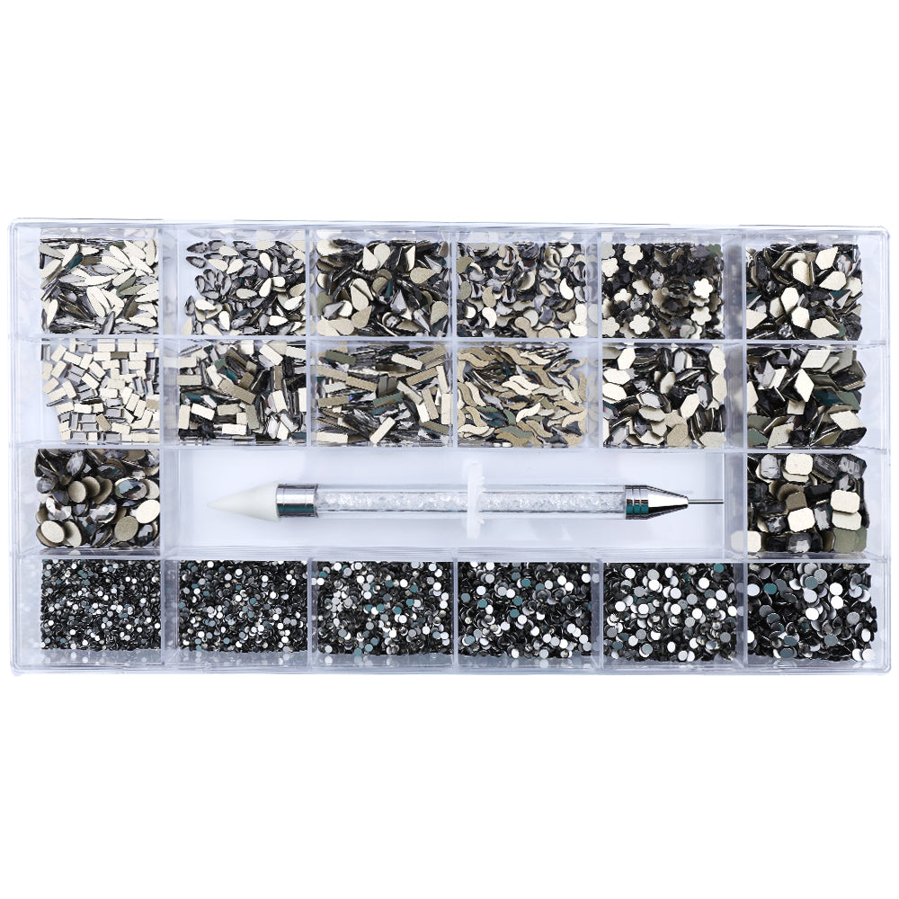 Mixed Multi Shapes Black Diamond Glass Fancy Rhinestone Kit Box For Nail Art HZ2109 WholesaleRhinestone
