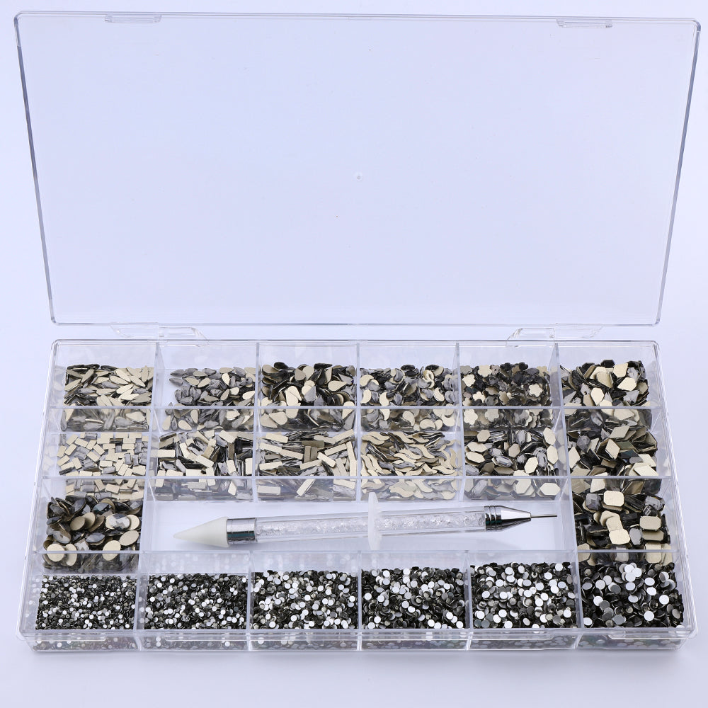 Mixed Multi Shapes Black Diamond Glass Fancy Rhinestone Kit Box For Nail Art HZ2109 WholesaleRhinestone