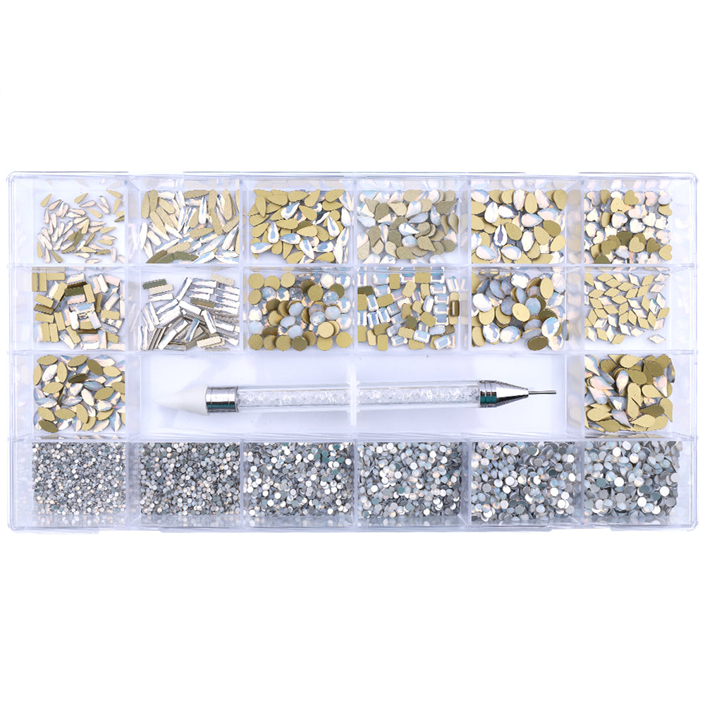 Mixed Multi Shapes White Opal Glass Fancy Rhinestone Kit Box For Nail Art HZ2116 WholesaleRhinestone