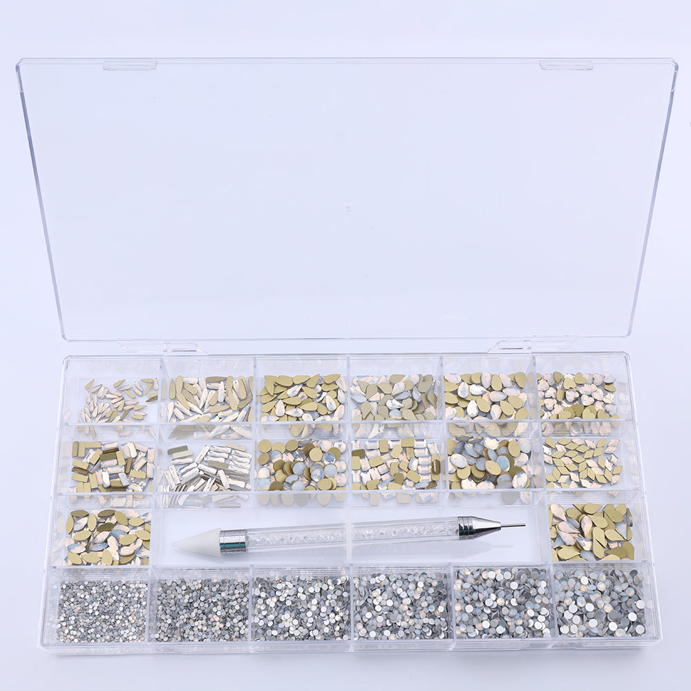 Mixed Multi Shapes White Opal Glass Fancy Rhinestone Kit Box For Nail Art HZ2116 WholesaleRhinestone