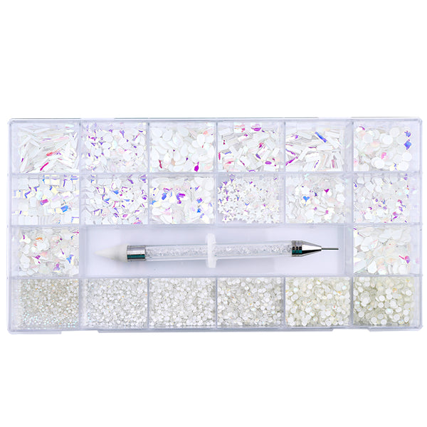 Mixed Multi Shapes Mocha White Glass Fancy Rhinestone Kit Box For Nail Art HZ2114 WholesaleRhinestone