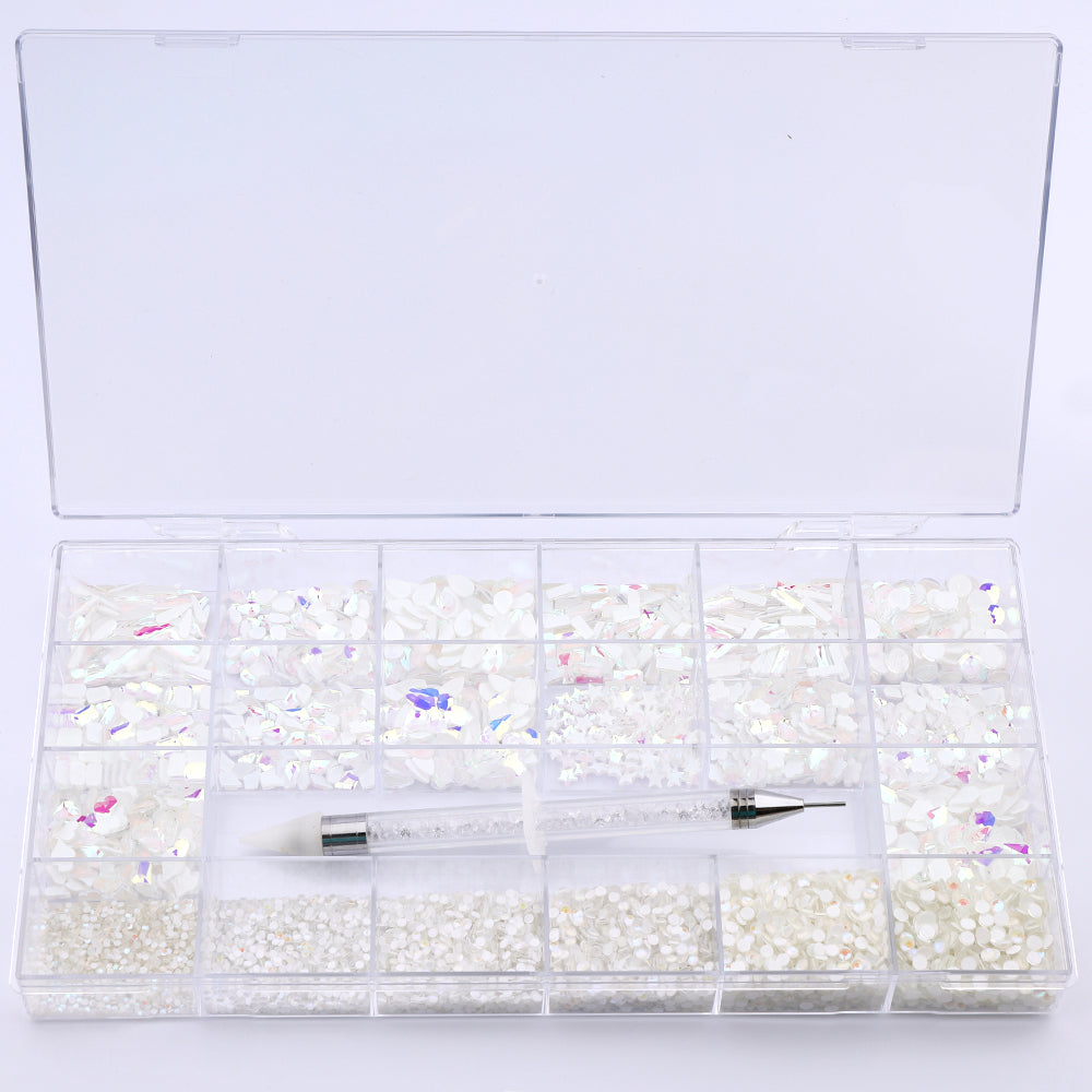 Caixa de kit de stromestone de vidro branco de vidro branco mista para unhas hz2114 Imagem secundária do produto
