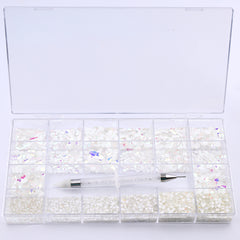 Mixed Multi Shapes Mocha White Glass Fancy Rhinestone Kit Box For Nail Art HZ2114 WholesaleRhinestone