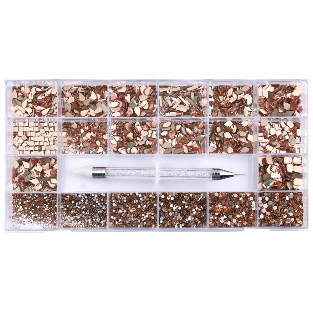 Mixed Multi Shapes Champagne Glass Fancy Rhinestone Kit Box For Nail Art HZ2111 WholesaleRhinestone