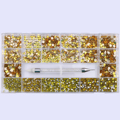 Mixed Multi Shapes Lemon Yellow Glass Fancy Rhinestone Kit Box For Nail Art HZ2110 WholesaleRhinestone