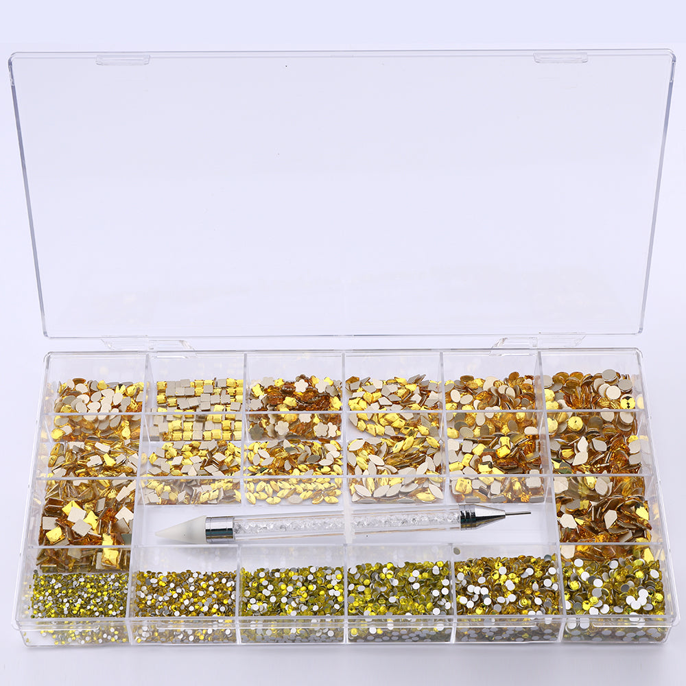 Mixed Multi Shapes Lemon Yellow Glass Fancy Rhinestone Kit Box For Nail Art HZ2110 WholesaleRhinestone