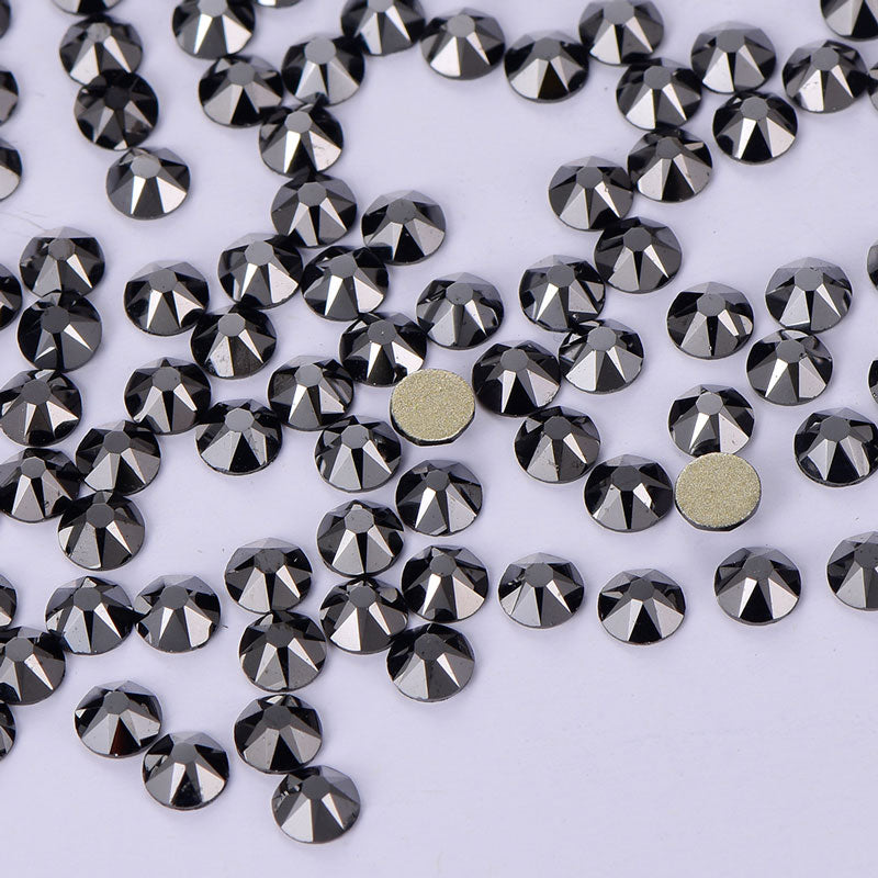 Jet Hematite Glass Flat Back Glue-On Rhinestones 16 Cut Facets In Bulk WholesaleRhinestone