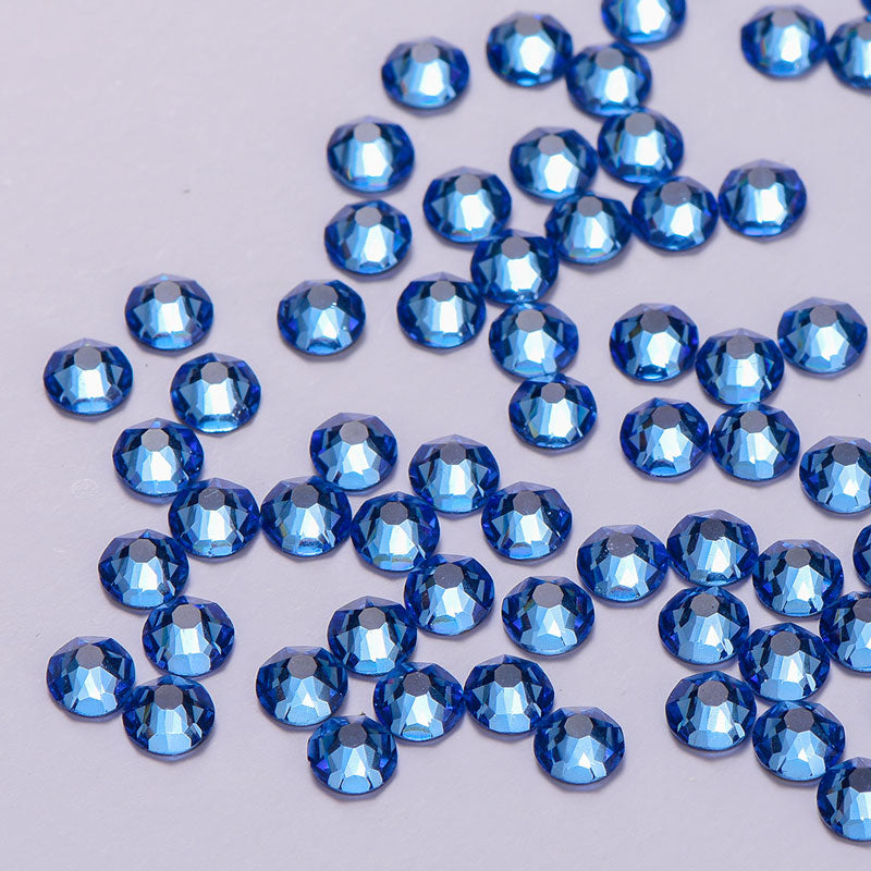 Light Blue Glass Flat Back Glue-On Rhinestones 16 Cut Facets In Bulk WholesaleRhinestone