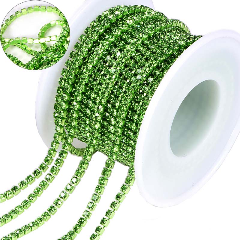 Light Green Glass Rhinestones Close Cup Chain - 1 Row Light Green  Base WholesaleRhinestone Main image