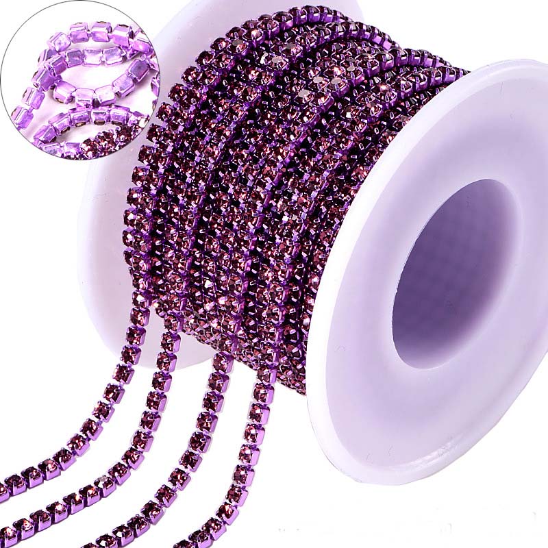 Light Amethyst Glass Rhinestones Close Cup Chain - 1 Row Light Purple  Base WholesaleRhinestone Main image