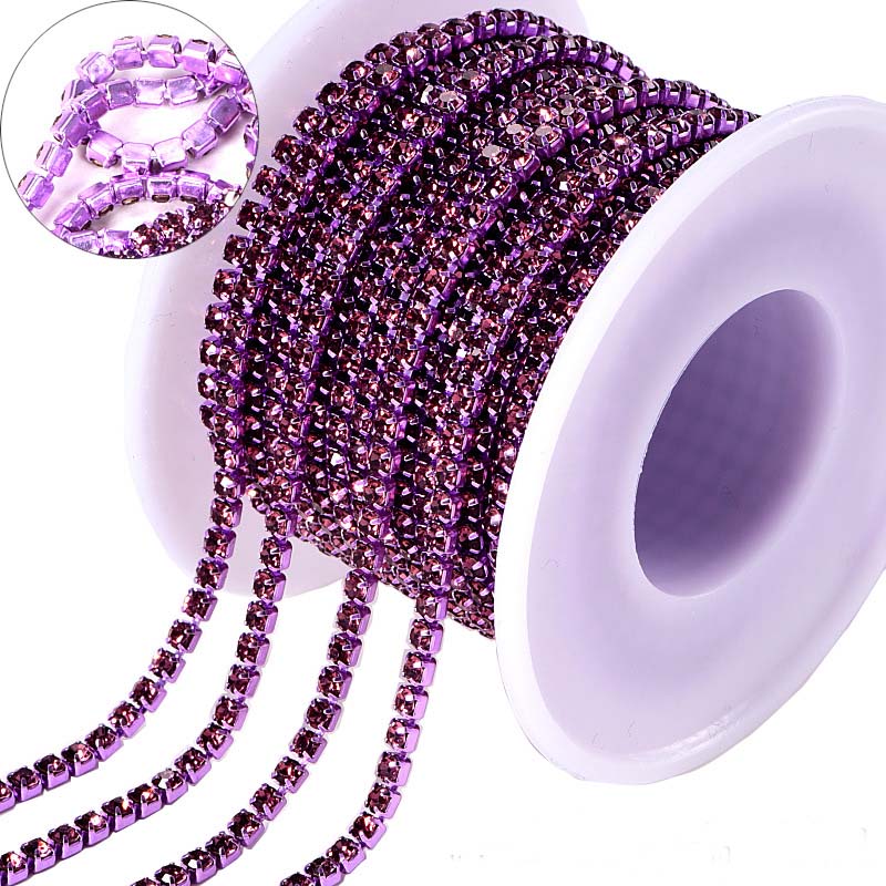 Light Amethyst Glass Rhinestones Close Cup Chain - 1 Row Light Purple  Base WholesaleRhinestone