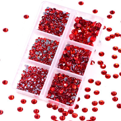 Mixed Sizes 6 Grid Box Light Siam Glass HotFix Rhinestones For Clothing DIY Secondary image