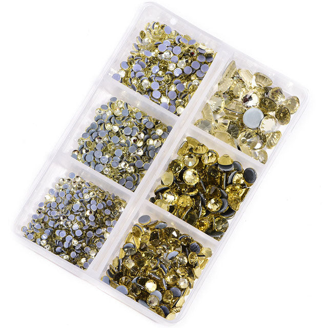Mixed Sizes 6 Grid Box Light Yellow Glass HotFix Rhinestones For Clothing DIY WholesaleRhinestone Main image