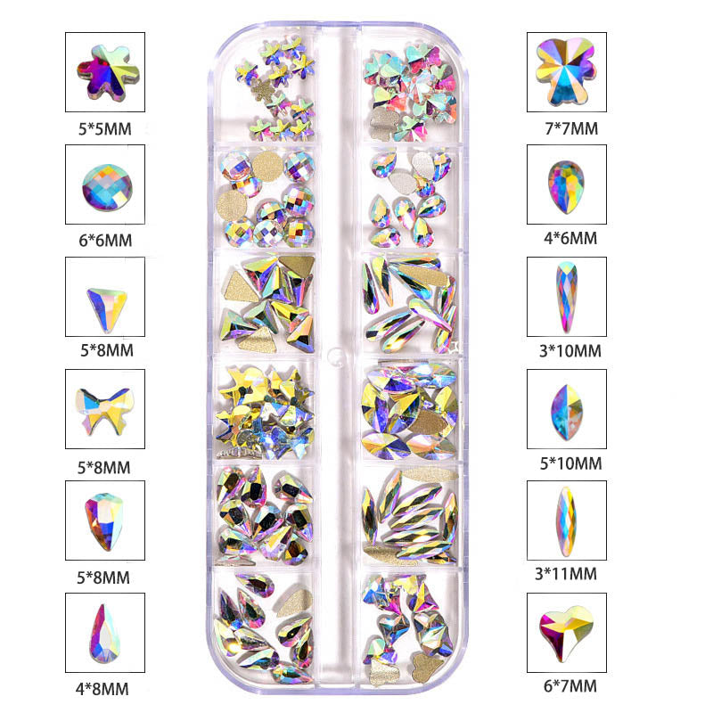 120 PCS Mixed Shapes Glass Crystal AB Fancy Rhinestones For Nail Art HZ1201 WholesaleRhinestone Imagem principal do produto