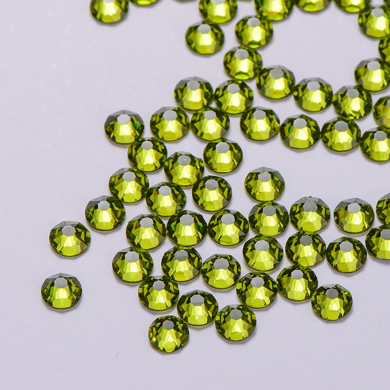 Olive Green Glass Flat Back Glue-On Rhinestones 16 Cut Facets Secondary image