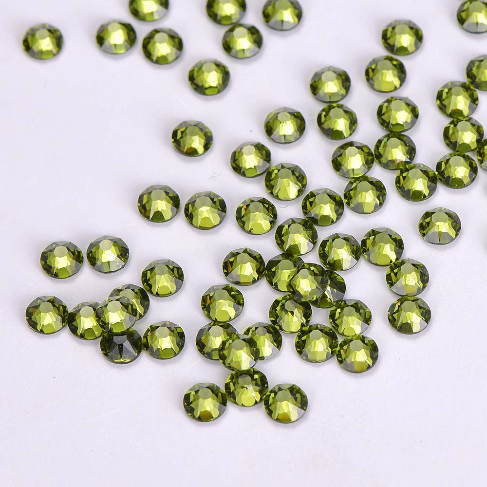 Olive Green Glass HotFix Rhinestones 16 Cut Facets In Bulk WholesaleRhinestone
