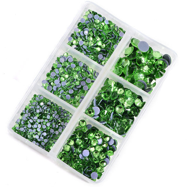 Mixed Sizes 6 Grid Box Peridot Glass HotFix Rhinestones For Clothing DIY WholesaleRhinestone Main image