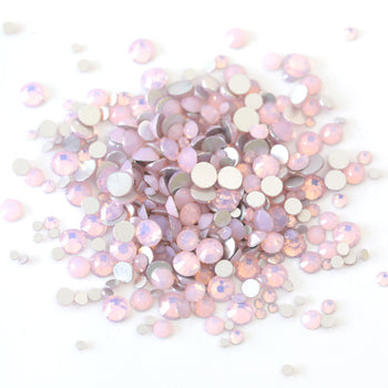 Mixed Sizes Pink Opal Glass FlatBack Rhinestones For Nail Art Silver Back WholesaleRhinestone