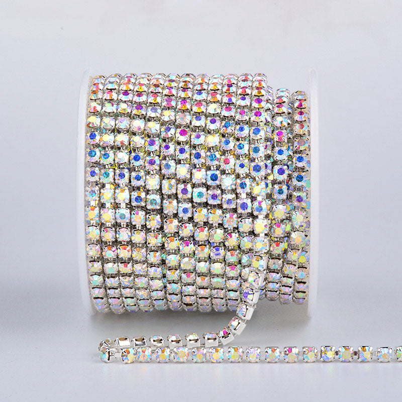 Crystal AB Glass Rhinestones Close Cup Chain -1 Row Silver Base WholesaleRhinestone Main image
