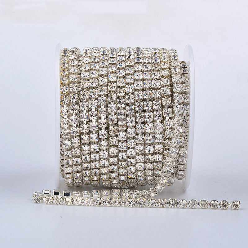 Crystal Glass Rhinestones Close Cup Chain - 1 Row Silver Base WholesaleRhinestone Main image