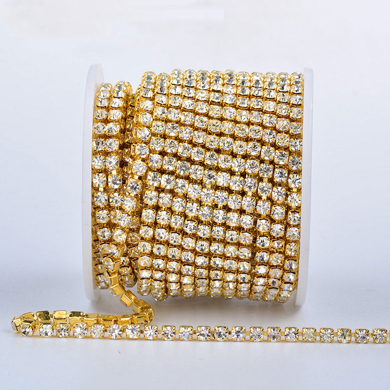 Crystal Glass Rhinestones Close Cup Chain - 1 Row Gold Base WholesaleRhinestone Main image