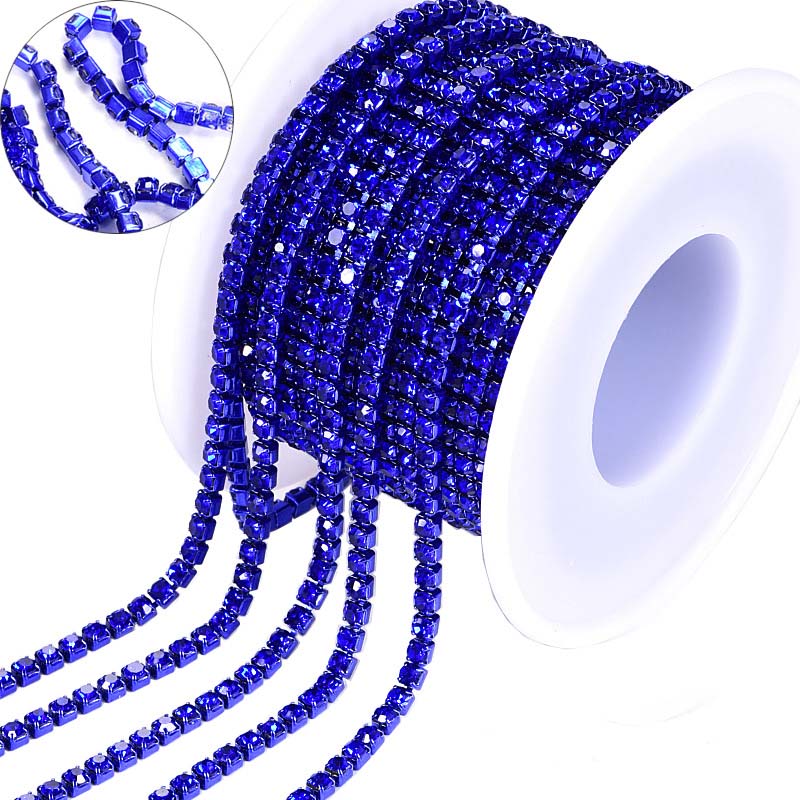 Sapphire Glass Rhinestones Close Cup Chain - 1 Row Sapphire Base WholesaleRhinestone Main image