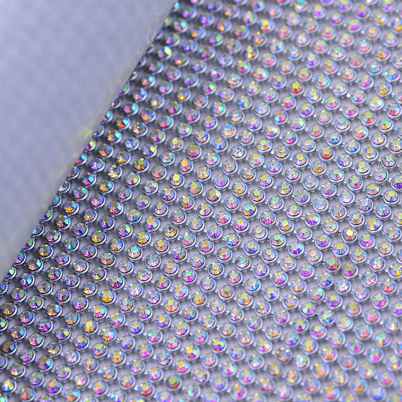 Crystal AB Hot-Fix Rhinestone Mesh Sheet Aluminum Metal Trim WholesaleRhinestone