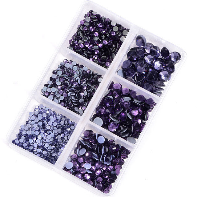 Mixed Sizes 6 Grid Box Tanzanite Glass HotFix Rhinestones For Clothing DIY WholesaleRhinestone Main image