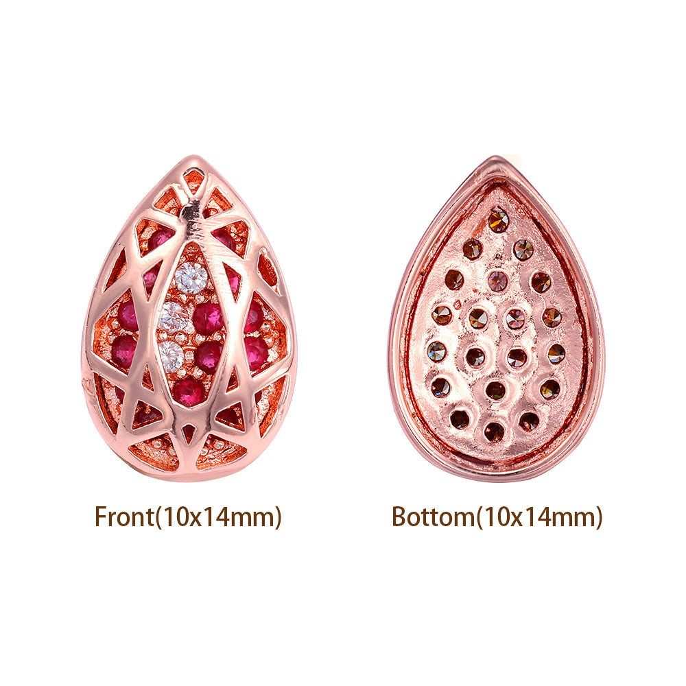 Drop Shape Rose Gold Plated High-Quality Sew-on Alloy Charms Inlaid Cubic Zirconia