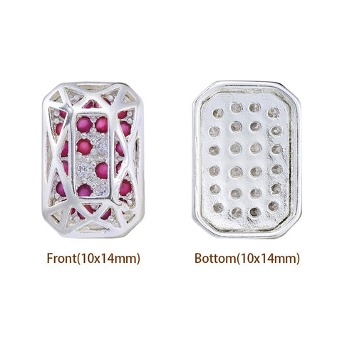 Octagon Shape Silver Plated High-Quality Sew-on Alloy Charms Inlaid Cubic Zirconia