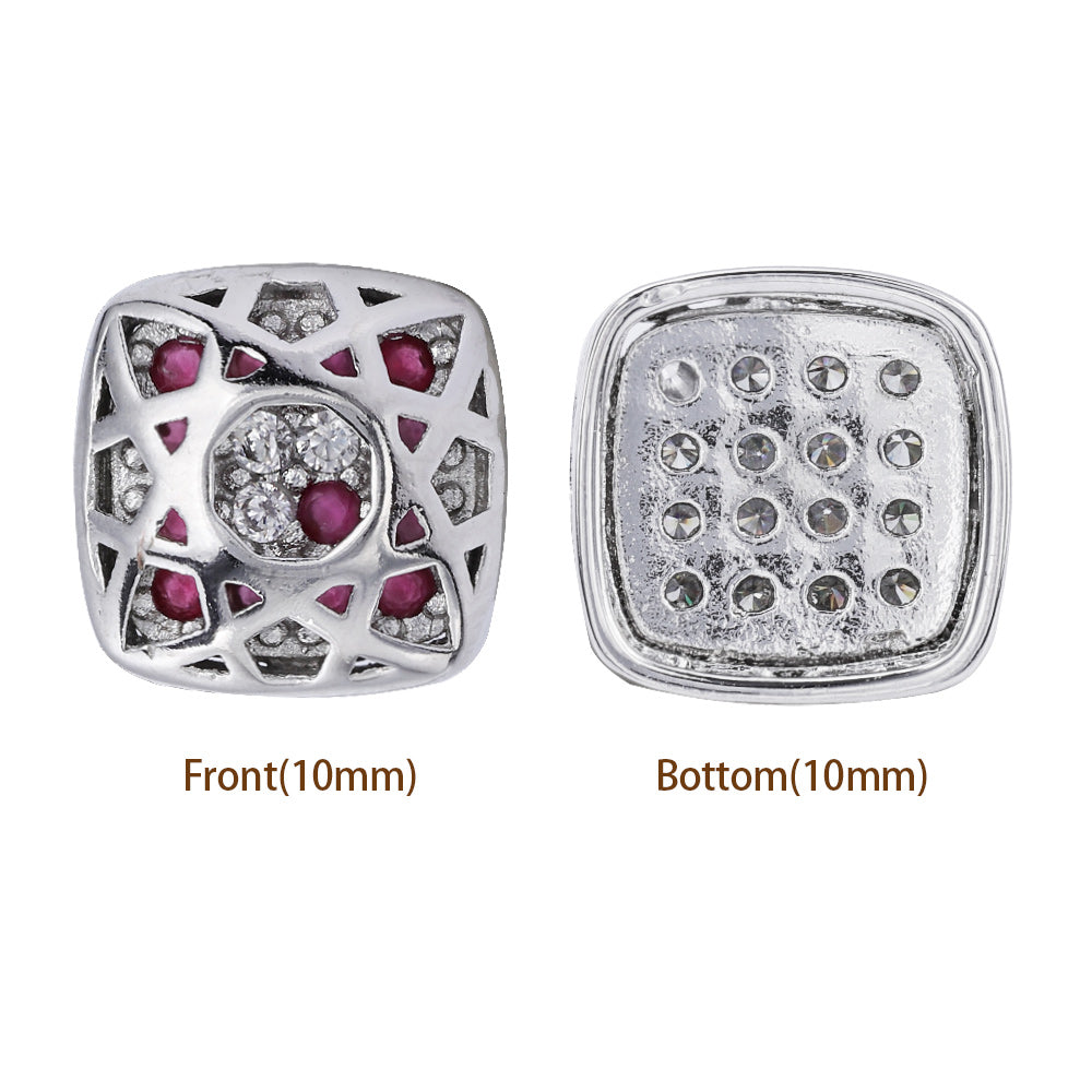 Cushion Square Shape Imitation Rhodium Plated High-Quality Sew-on Alloy Charms Inlaid Cubic Zirconia