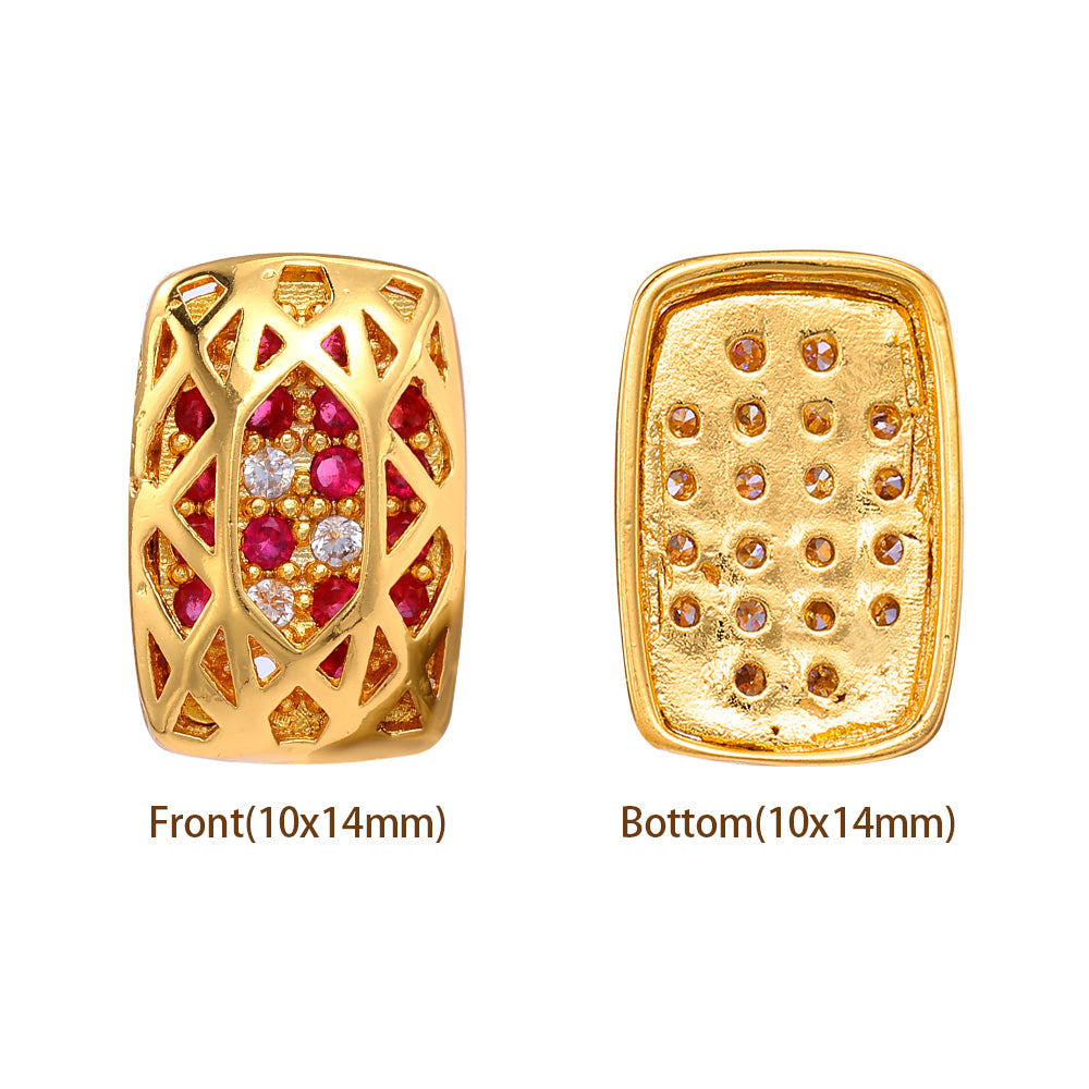 Cushion Rectangle Shape Golden Plated High-Quality Sew-on Alloy Charms Inlaid Cubic Zirconia