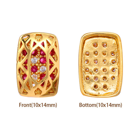 Cushion Rectangle Shape Golden Plated High-Quality Sew-on Alloy Charms Inlaid Cubic Zirconia