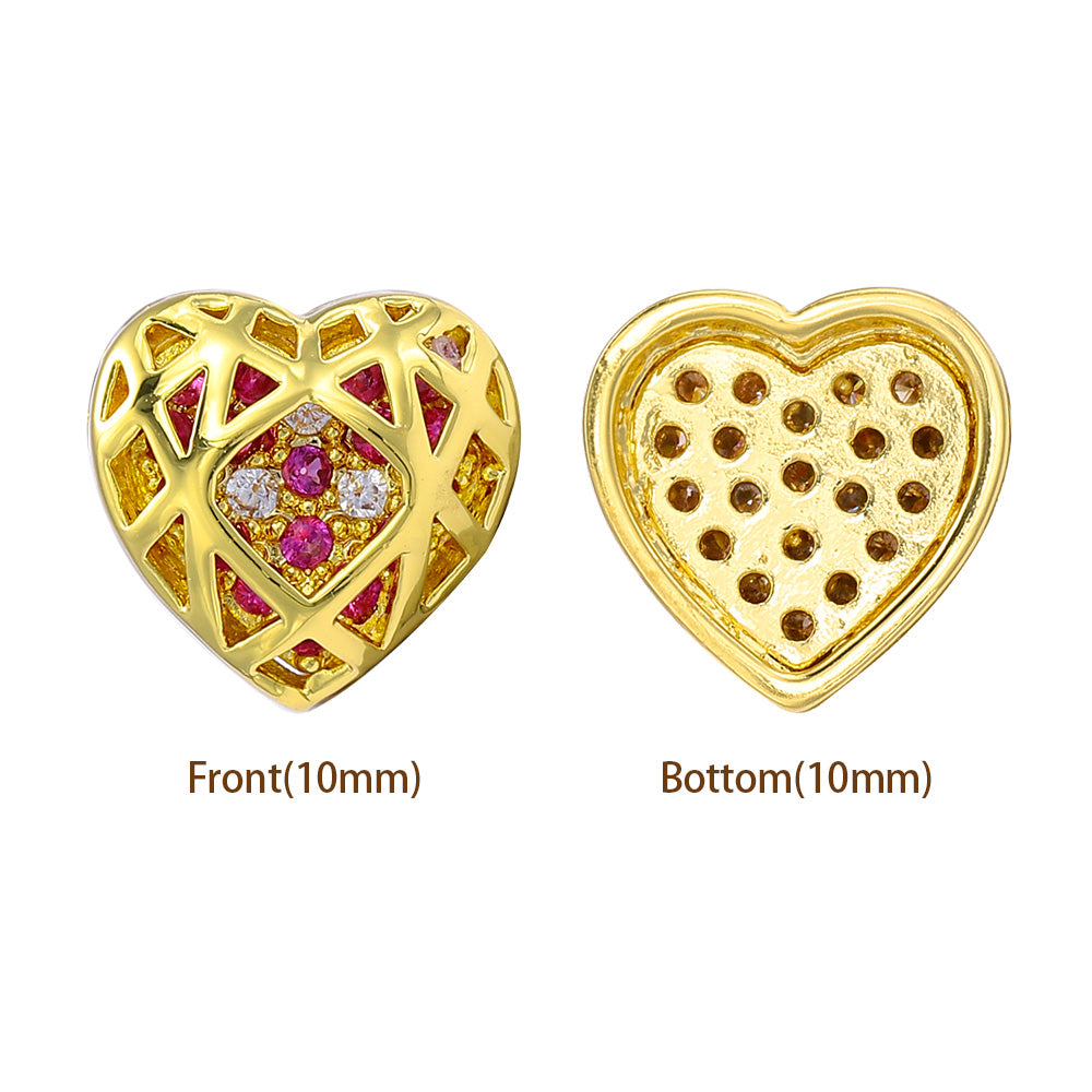 Heart Shape Golden Plated High-Quality Sew-on Alloy Charms Inlaid Cubic Zirconia