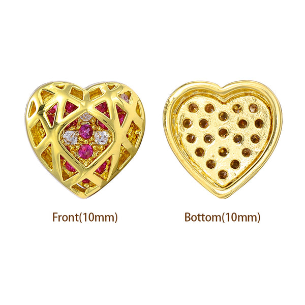 Heart Shape Golden Plated High-Quality Sew-on Alloy Charms Inlaid Cubic Zirconia WholesaleRhinestone