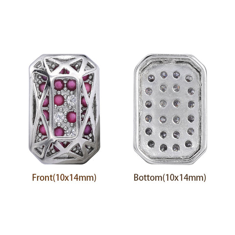 Octagon Shape Imitation Rhodium Plated High-Quality Sew-on Alloy Charms Inlaid Cubic Zirconia