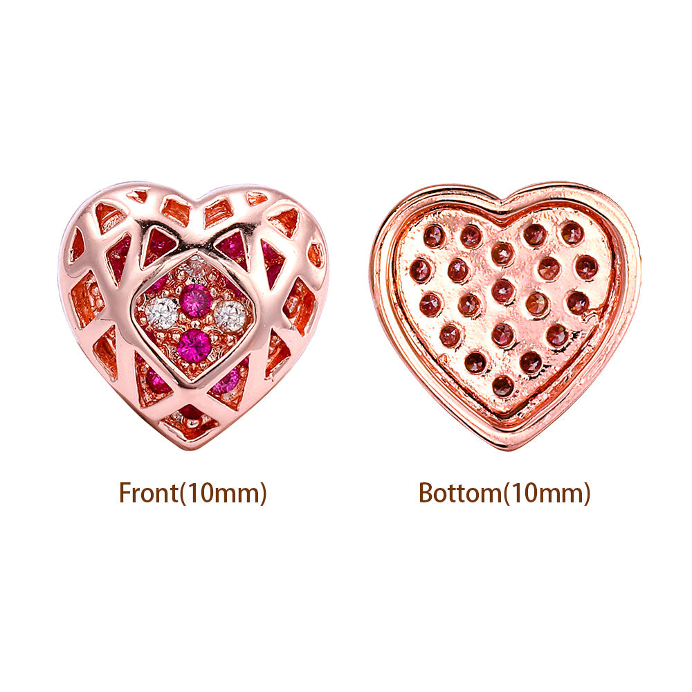 Forma de corazón de corazón rosa chapado en alta calidad encantos de aleación de costura con incrustaciones de circonía cúbica