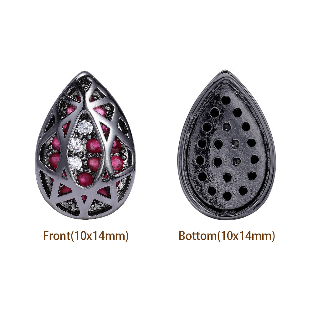 Drop Shape Hematite Plated High-Quality Sew-on Alloy Charms Inlaid Cubic Zirconia WholesaleRhinestone
