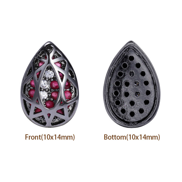 Drop Shape Hematite Plated High-Quality Sew-on Alloy Charms Inlaid Cubic Zirconia WholesaleRhinestone