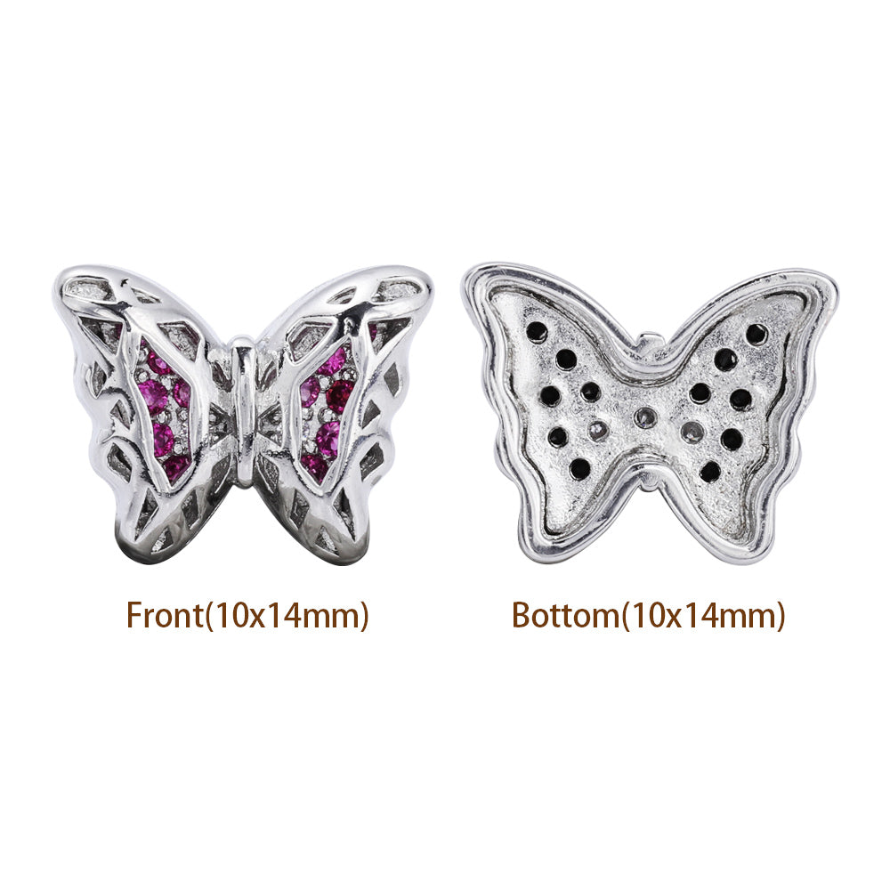 Mixed Colors Butterfly Shape Imitation Rhodium Plated High-Quality Sew-on Alloy Charms Inlaid Cubic Zirconia WholesaleRhinestone