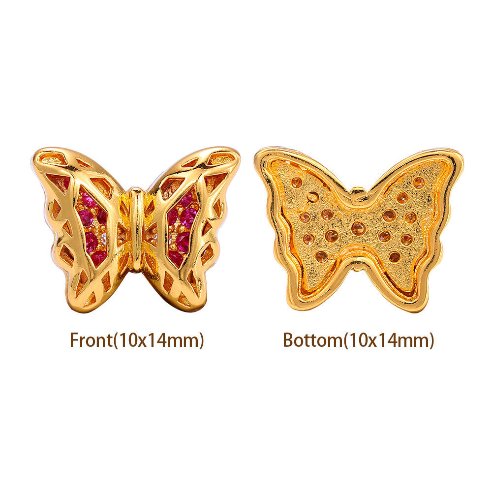 Butterfly Shape Golden Plated High-Quality Sew-on Alloy Charms Inlaid Cubic Zirconia