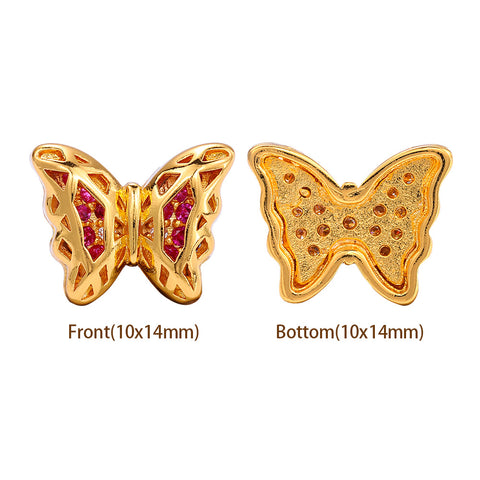 Butterfly Shape Golden Plated High-Quality Sew-on Alloy Charms Inlaid Cubic Zirconia