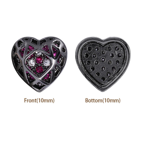 Heart Shape Hematite Plated High-Quality Sew-on Alloy Charms Inlaid Cubic Zirconia