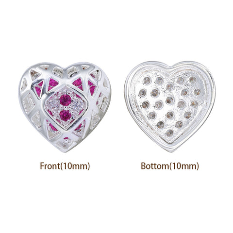 Heart Shape Silver Plated High-Quality Sew-on Alloy Charms Inlaid Cubic Zirconia