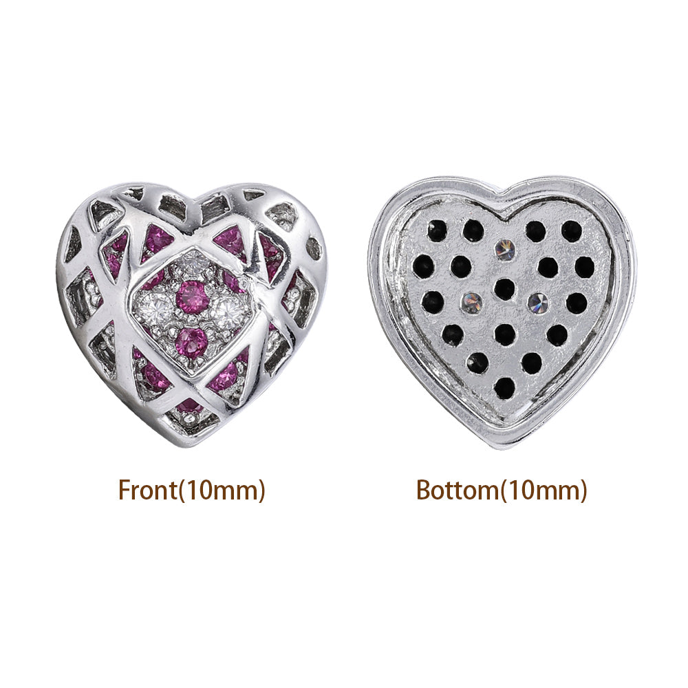 Heart Shape Imitation Rhodium Plated High-Quality Sew-on Alloy Charms Inlaid Cubic Zirconia WholesaleRhinestone