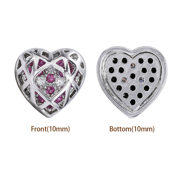Heart Shape Imitation Rhodium Plated High-Quality Sew-on Alloy Charms Inlaid Cubic Zirconia WholesaleRhinestone