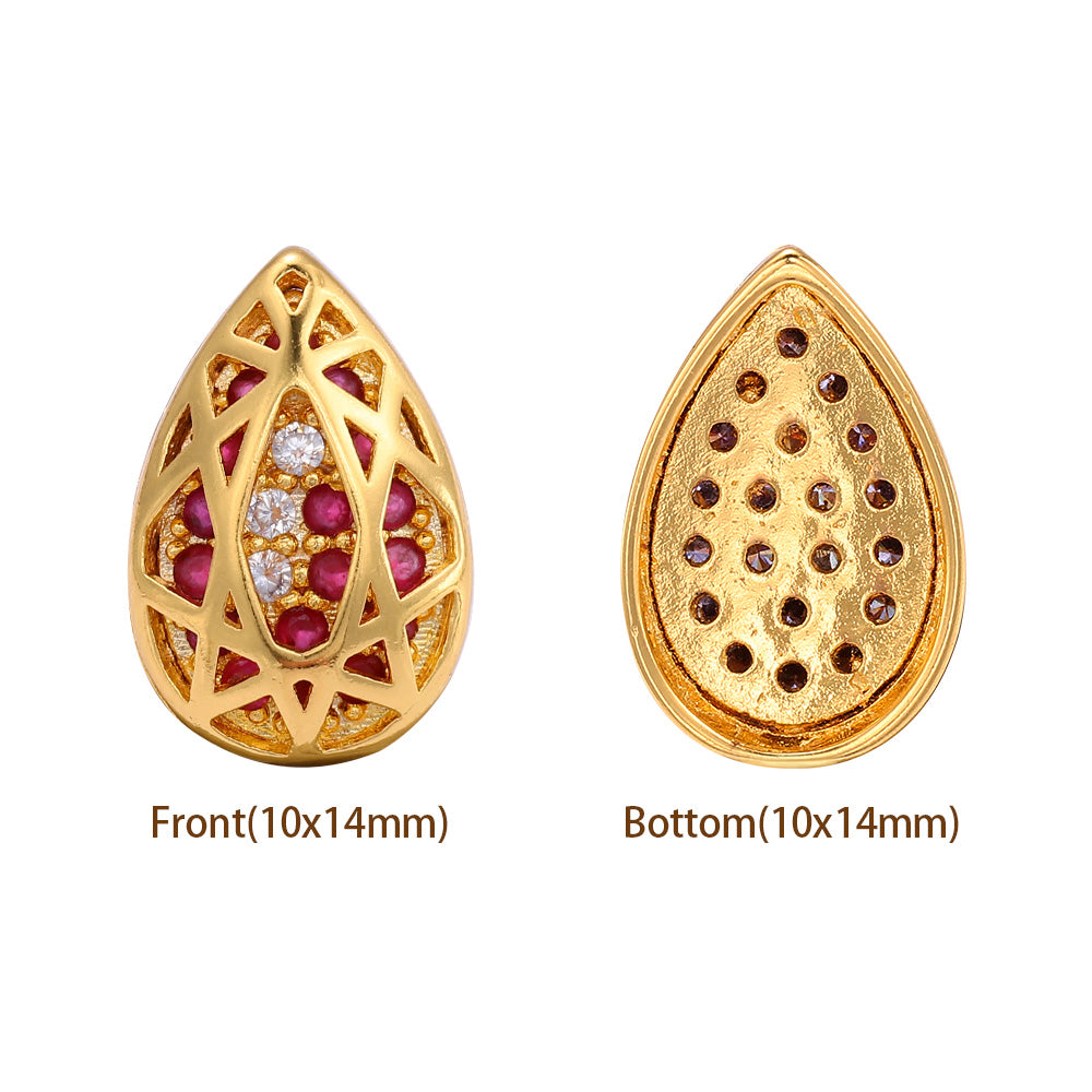 Drop Shape Golden Plated High-Quality Sew-on Alloy Charms Inlaid Cubic Zirconia