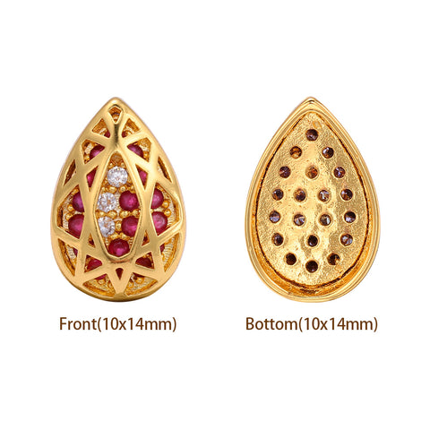 Drop Shape Golden Plated High-Quality Sew-on Alloy Charms Inlaid Cubic Zirconia
